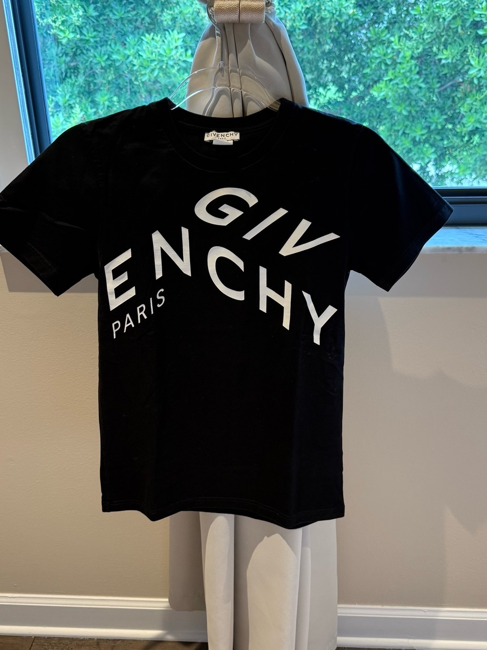Givenchy Black Kids Logo Tee with White Paris Print